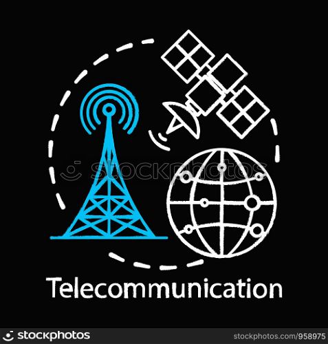 Telecommunication chalk concept icon. Overall wireless network. Satellite connection. Global communication system idea. Vector isolated chalkboard illustration