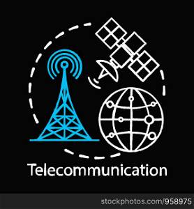 Telecommunication chalk concept icon. Overall wireless network. Satellite connection. Global communication system idea. Vector isolated chalkboard illustration