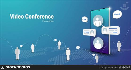 Telecommunication Concept, Video conference business meeting online on mobile smartphone, Web banner with copy space