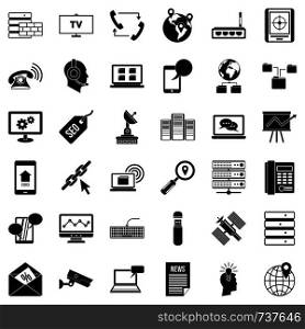 Telecommunication icons set. Simple style of 36 telecommunication vector icons for web isolated on white background. Telecommunication icons set, simple style