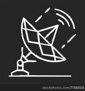 Telecommunication industry chalk icon. Global broadcasting and telecommunication with satellite. Information streaming. Radio signal, frequency waves. Isolated vector chalkboard illustration
