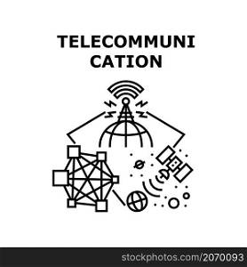 Telecommunication technology. Digital wireless. Satellite tower. Network data antenna vector concept black illustration. Telecommunication icon vector illustration