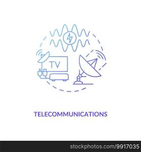 Telecommunications blue gradient concept icon. Global information technology. Mobile network. Civil engineering idea thin line illustration. Vector isolated outline RGB color drawing. Telecommunications blue gradient concept icon