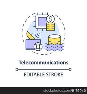 Telecommunications concept icon. Telecom industry. Data lake use case abstract idea thin line illustration. Isolated outline drawing. Editable stroke. Arial, Myriad Pro-Bold fonts used. Telecommunications concept icon