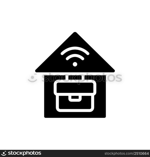 Telecommuting black glyph icon. Remote job. Work from home. Distance working. Increasing productivity. Freelance job. Silhouette symbol on white space. Solid pictogram. Vector isolated illustration. Telecommuting black glyph icon