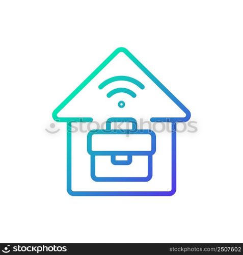 Telecommuting gradient linear vector icon. Remote job. Work from home. Distance working. Increasing productivity. Thin line color symbol. Modern style pictogram. Vector isolated outline drawing. Telecommuting gradient linear vector icon