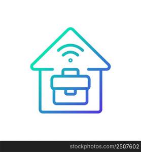 Telecommuting gradient linear vector icon. Remote job. Work from home. Distance working. Increasing productivity. Thin line color symbol. Modern style pictogram. Vector isolated outline drawing. Telecommuting gradient linear vector icon