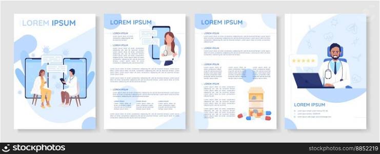 Telemedicine flat vector brochure template. Online communication with doctor booklet, leaflet printable flat color designs. Editable magazine page, reports kit with text space. Quicksand font used. Telemedicine flat vector brochure template