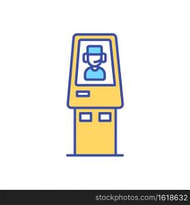 Telemedicine kiosk RGB color icon. Remote doctor consultation. Patient check in. Clinical diagnostic remotely. Healthcare service booth. On demand health assessment. Isolated vector illustration. Telemedicine kiosk RGB color icon