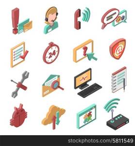 Telephone and internet technical support isometric icons set isolated vector illustration. Support Isometric Icons Set
