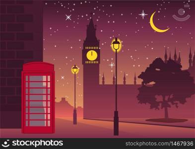 telephone box and Big Ben famous landmark of England,silhouette style