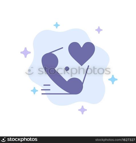 Telephone, Call, Heart, Love, Valentine Blue Icon on Abstract Cloud Background
