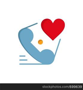 Telephone, Call, Heart, Love, Valentine Flat Color Icon. Vector icon banner Template