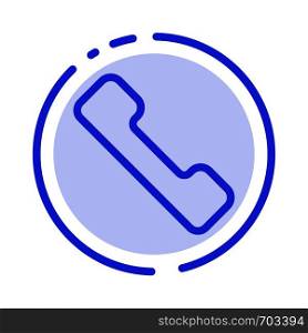 Telephone, Call, Mobile Blue Dotted Line Line Icon