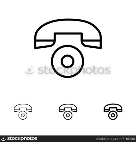Telephone, Call, Phone Bold and thin black line icon set