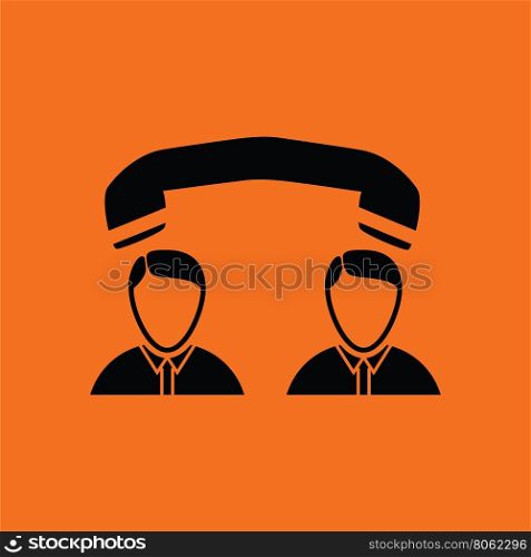 Telephone conversation icon. Orange background with black. Vector illustration.