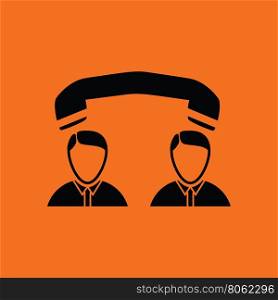 Telephone conversation icon. Orange background with black. Vector illustration.