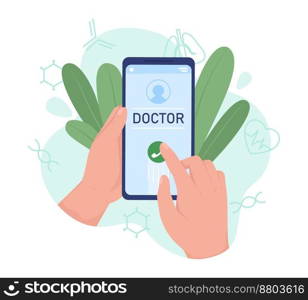 Telephone doctor flat concept vector illustration. Calling therapist. Editable 2D cartoon objects on white for web design. Creative idea for website, mobile, presentation. Bahnschrift font used. Telephone doctor flat concept vector illustration