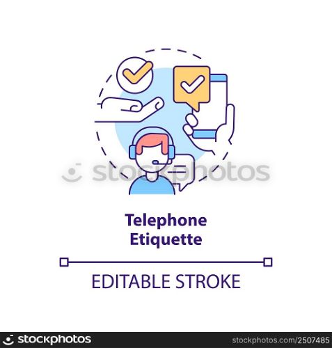 Telephone etiquette concept icon. Call center. Customer support. Business etiquette abstract idea thin line illustration. Isolated outline drawing. Editable stroke. Arial, Myriad Pro-Bold fonts used. Telephone etiquette concept icon