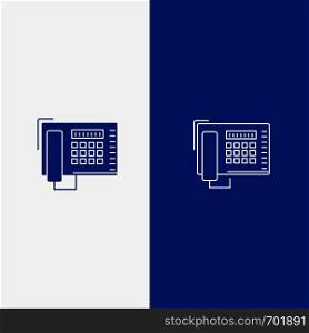 Telephone, Fax, Number, Call Line and Glyph Solid icon Blue banner Line and Glyph Solid icon Blue banner