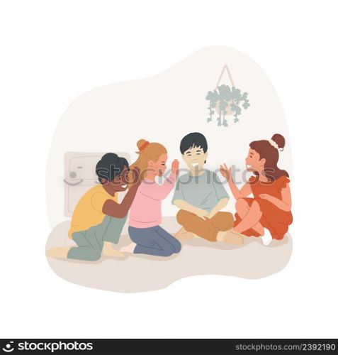 Telephone game isolated cartoon vector illustration. Group of children plays telephone game, chinese whispers, communication skills development, before and afterschool program vector cartoon.. Telephone game isolated cartoon vector illustration.