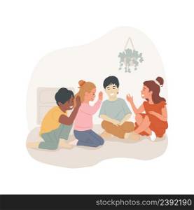 Telephone game isolated cartoon vector illustration. Group of children plays telephone game, chinese whispers, communication skills development, before and afterschool program vector cartoon.. Telephone game isolated cartoon vector illustration.