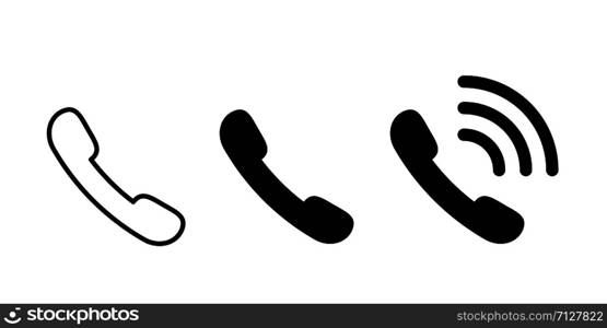 Telephone icon isolated vector elements. Set of Call icon symbol vector. Linear simple and calling telephone icon. Communication connection concept. EPS 10. Telephone icon isolated vector elements. Set of Call icon symbol vector. Linear simple and calling telephone icon. Communication connection concept.