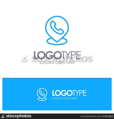 Telephone, Phone, Map, Location Blue outLine Logo with place for tagline