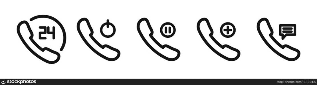 Telephone service vector support collection illustration, phone communication technology line icon set