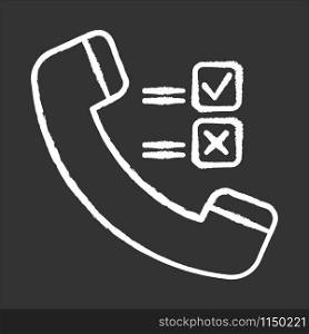 Telephone survey chalk icon. Social research. Opinion poll. Consumer, customer satisfaction. Feedback. Evaluation. Data collection. Sociology. Isolated vector chalkboard illustration