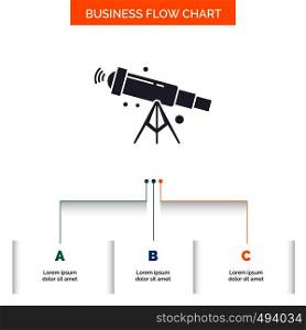 telescope, astronomy, space, view, zoom Business Flow Chart Design with 3 Steps. Glyph Icon For Presentation Background Template Place for text.. Vector EPS10 Abstract Template background