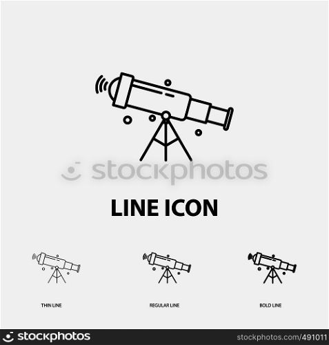 telescope, astronomy, space, view, zoom Icon in Thin, Regular and Bold Line Style. Vector illustration. Vector EPS10 Abstract Template background