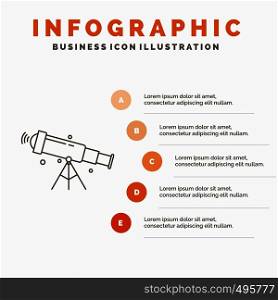 telescope, astronomy, space, view, zoom Infographics Template for Website and Presentation. Line Gray icon with Orange infographic style vector illustration. Vector EPS10 Abstract Template background
