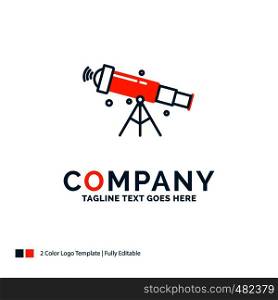 telescope, astronomy, space, view, zoom Logo Design. Blue and Orange Brand Name Design. Place for Tagline. Business Logo template.
