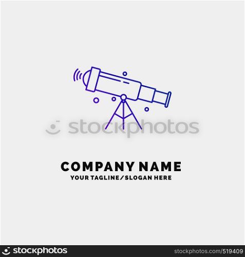 telescope, astronomy, space, view, zoom Purple Business Logo Template. Place for Tagline. Vector EPS10 Abstract Template background