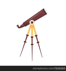 Telescope cartoon vector illustration. Planetarium tool to search for constellation.Spying glass on tripod flat color object. Night sky observation instrument isolated on white background