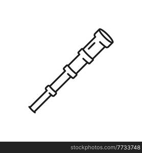 Telescope isolated astronomy object thin line icon. Vector spyglass, tool to study stars and planets, symbol of Portugal seafaring. Old spyglass telescope lens far watching equipment, discovery tool. Astronomy spyglass object isolated telescope icon