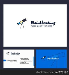 Telescope Logo design with Tagline & Front and Back Busienss Card Template. Vector Creative Design