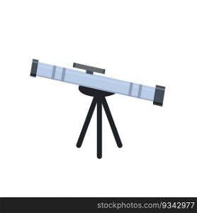 Telescope. Magnifying glass on tripod for discovery stars. Modern spyglass. Cartoon flat illustration isolated on white. Element of astronomy and science. Telescope. Magnifying glass on tripod