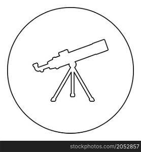 Telescope Science tool Education astronomy equipment icon in circle round black color vector illustration image outline contour line thin style simple. Telescope Science tool Education astronomy equipment icon in circle round black color vector illustration image outline contour line thin style