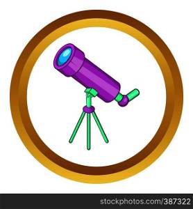 Telescope vector icon in golden circle, cartoon style isolated on white background. Telescope vector icon