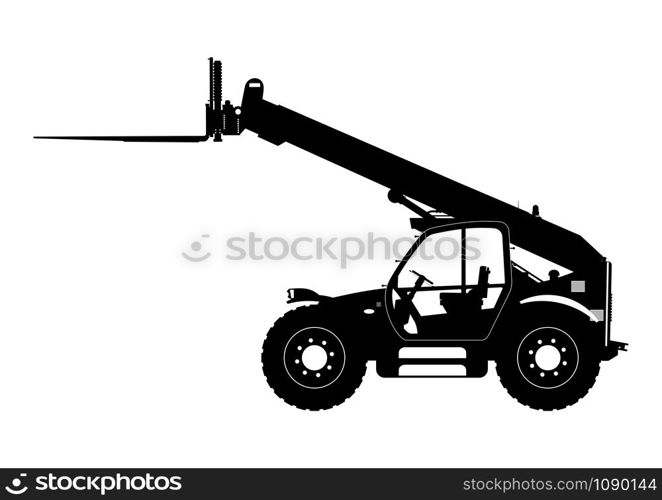 Telescopic handler. Telehandler silhouette. Side view. Flat vector.