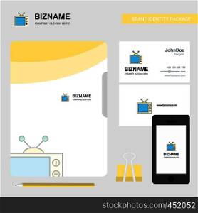 Television Business Logo, File Cover Visiting Card and Mobile App Design. Vector Illustration