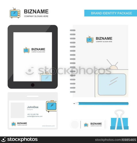 Television Business Logo, Tab App, Diary PVC Employee Card and USB Brand Stationary Package Design Vector Template