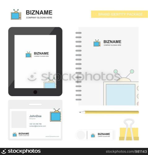 Television Business Logo, Tab App, Diary PVC Employee Card and USB Brand Stationary Package Design Vector Template