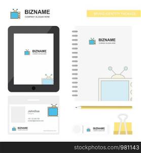 Television Business Logo, Tab App, Diary PVC Employee Card and USB Brand Stationary Package Design Vector Template