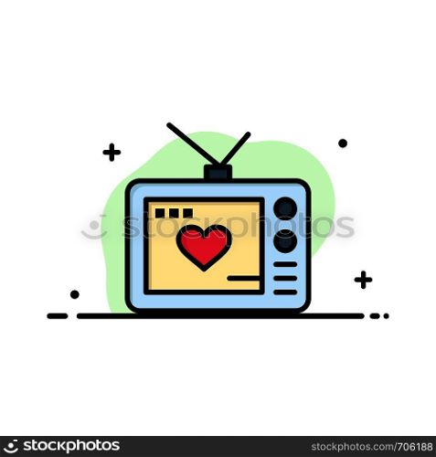 Television, Love, Valentine, Movie Business Flat Line Filled Icon Vector Banner Template