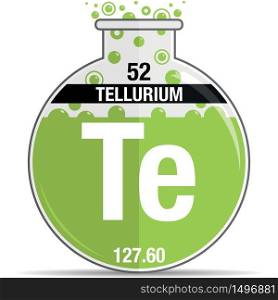 Tellurium symbol on chemical round flask. Element number 52 of the Periodic Table of the Elements - Chemistry. Vector image