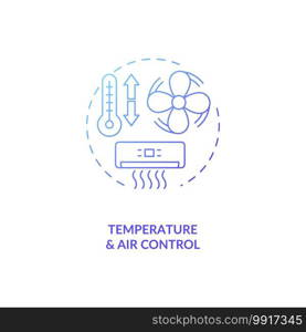 Temperature and air control concept icon. Control room ergonomics idea thin line illustration. Human performance. Office workplace. Ideal temperature. Vector isolated outline RGB color drawing. Temperature and air control concept icon