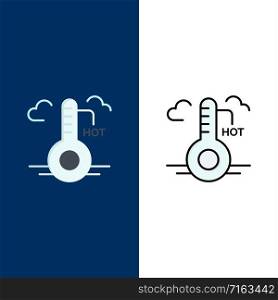 Temperature, Hot, Weather, Update Icons. Flat and Line Filled Icon Set Vector Blue Background